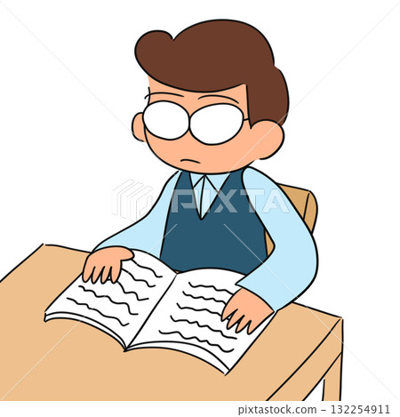 Illustration of a man reading a book at a desk Illustration of a man reading a book at a desk 132254911