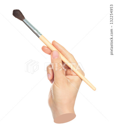 Woman hand holds paint brush, isolated on transparent background, painting and design concept. Contemporary art Woman hand holds paint brush, isolated on transparent background, painting and design concept. Contemporary art 132254953
