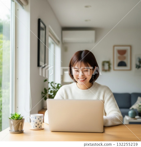 Young Japanese woman working from home 132255219