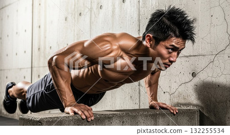 做伏地挺身的肌肉男 132255534