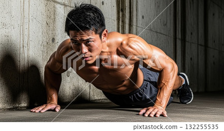 做伏地挺身的肌肉男 132255535