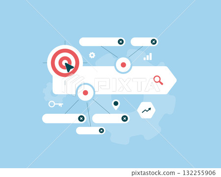Keyword clustering tool boosts SEO efficiency. Keyword grouping related search terms into thematic clusters for targeted content optimization and better organic rankings. Vector illustration Keyword clustering tool boosts SEO efficiency. Keyword grouping related search terms into thematic clusters for targeted content optimization and better organic rankings. Vector illustration 132255906