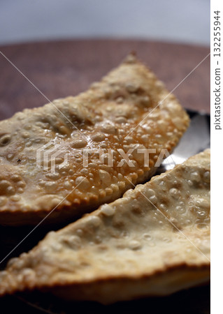 Crispy Chebureki. Traditional Fried Pastry on Plate Crispy Chebureki. Traditional Fried Pastry on Plate 132255944