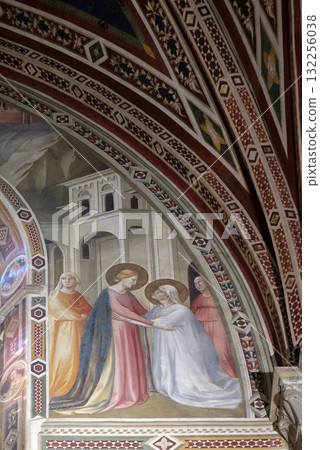 Stories of the Virgin: Visiting Elizabeth, fresco by Taddeo Gaddi (1295-1366), Bandini Baroncelli Chapel in the Basilica di Santa Croce (Basilica of the Holy Cross) - famous Franciscan church in Stories of the Virgin: Visiting Elizabeth, fresco by Taddeo Gaddi (1295-1366), Bandini Baroncelli Chapel in the Basilica di Santa Croce (Basilica of the Holy Cross) - famous Franciscan church in 132256038
