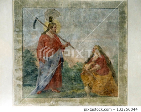 Risen Christ appearing to St. Mary Magdalene, fresco by circle of Giovanni da San Giovanni, Basilica di Santa Croce (Basilica of the Holy Cross) in Florence, Italy Risen Christ appearing to St. Mary Magdalene, fresco by circle of Giovanni da San Giovanni, Basilica di Santa Croce (Basilica of the Holy Cross) in Florence, Italy 132256044