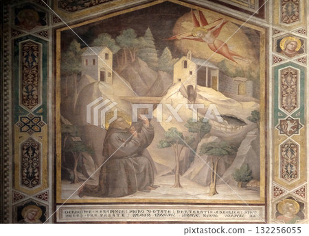 St. Francis Receiving the Stigmata, fresco by Giotto, in the Bardi Chapel of the Basilica of Santa Croce (Basilica of the Holy Cross) in Florence, Italy St. Francis Receiving the Stigmata, fresco by Giotto, in the Bardi Chapel of the Basilica of Santa Croce (Basilica of the Holy Cross) in Florence, Italy 132256055