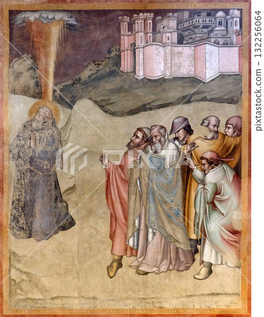 Life of St. Gregory the Great, Gregory finding by the people for election as pontiff, fresco by Dalmasio Iacopo of Scannabecchi, Santa Maria Novella Principal Dominican church in Florence, Italy 132256064