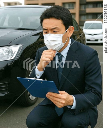 Businessman assessing a car Businessman assessing a car 132256188