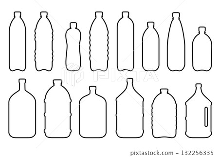 Set of plastic water bottles container line silhouettes Set of plastic water bottles container line silhouettes 132256335