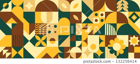 Bauhaus geometric composition with plant motifs 132256414