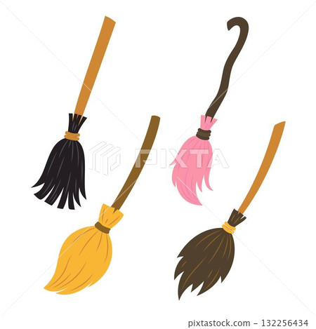 halloween broom set, flat style halloween broom set, flat style 132256434