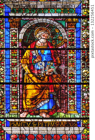Saint Peter, stained glass window in Santa Maria Novella Principal Dominican church in Florence, Italy Saint Peter, stained glass window in Santa Maria Novella Principal Dominican church in Florence, Italy 132256451