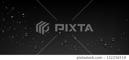 Wet glass surface with water droplets on black 132256519