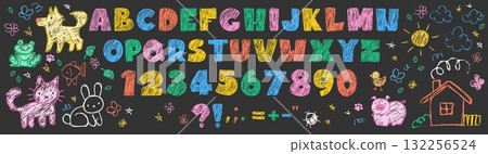 Kid typography set with crayon colorful alphabet 132256524