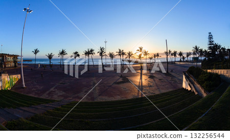 Beach Dawn Palm Trees Silhoutte Landscape Beach Dawn Palm Trees Silhoutte Landscape 132256544