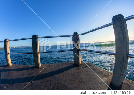 Pier Jetty Railing Ocean Horizon Wave Pier Jetty Railing Ocean Horizon Wave 132256546