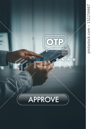 smartphone with clear Approve/Deny buttons. Clean blue tone with generous copy space smartphone with clear Approve/Deny buttons. Clean blue tone with generous copy space 132256667