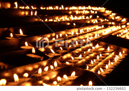 Lit candles on the altar of Our Lady in the Cathedral of the Assumption of Mary in Zagreb, Croatia 132256681