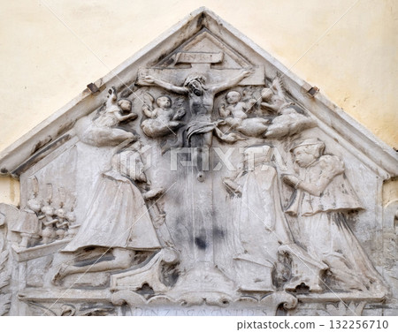 Crucifix, bass relief on the facade of Cathedral of Saint John The Baptist, Slomsek square, Maribor, Slovenia Crucifix, bass relief on the facade of Cathedral of Saint John The Baptist, Slomsek square, Maribor, Slovenia 132256710