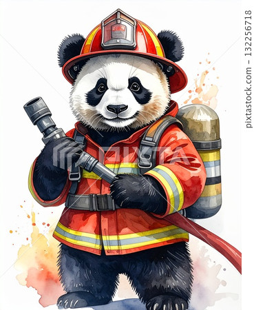 熊貓消防員__水彩風格專業熊貓 132256718