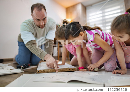 Creative bonding during DIY project with children at home Creative bonding during DIY project with children at home 132256826