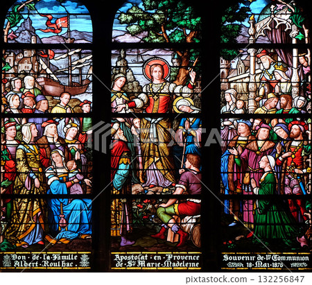 Apostolate of St. Mary Magdalene, stained glass window in Saint Severin church in Paris, France Apostolate of St. Mary Magdalene, stained glass window in Saint Severin church in Paris, France 132256847