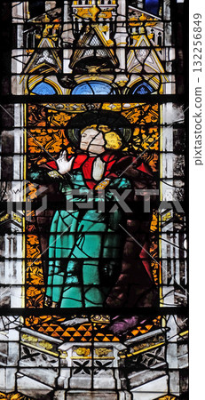 Saint John, stained glass window in Saint Severin church in Paris, France Saint John, stained glass window in Saint Severin church in Paris, France 132256849