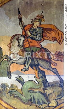 Saint George slaying the dragon, altarpiece in the Church of the Saint Barbara in Velika Mlaka, Croatia 132256864