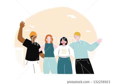 男女留學生互相摟著肩膀 132256921