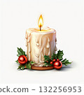 an AI Image Generator, Festive Candle with Holly and Red Ornament Accents 132256953