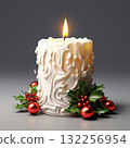 an AI Image Generator, Festive Candle with Holly and Red Ornament Accents 132256954