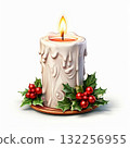 an AI Image Generator, Festive Candle with Holly and Red Ornament Accents 132256955
