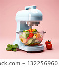 an AI Image Generator, Modern Electric Blender with Fresh Vegetables and Fruits for Healthy 132256960