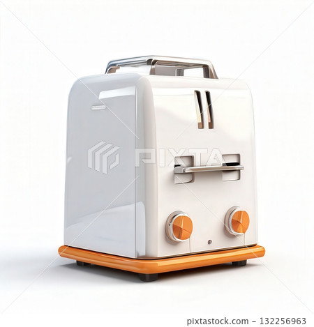 an AI Image Generator, Retro-Style Toaster with Unique Design and Vibrant Orange Accents 132256963