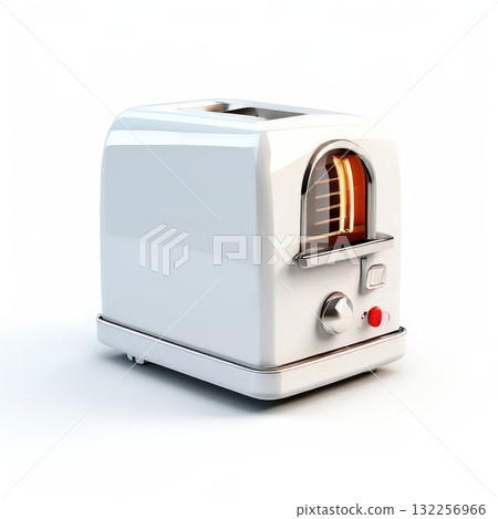an AI Image Generator, Retro-Style Toaster with Unique Design and Vibrant Orange Accents 132256966
