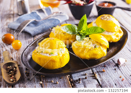Stuffed pattypan squash, vegetarian food 132257194