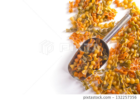 Colorful pasta on light background 132257356