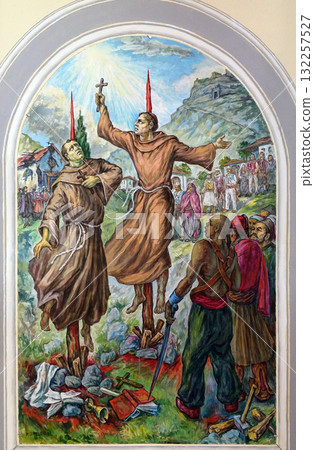 Frescoes that depict the persecution of religion in socialist Albania, Franciscan church in Shkoder, Albania Frescoes that depict the persecution of religion in socialist Albania, Franciscan church in Shkoder, Albania 132257527