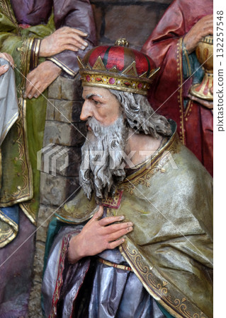 Melchior biblical Magi, Adoration of the Magi, Nativity Scene, altarpiece in the church of Saint Matthew in Stitar, Croatia 132257548