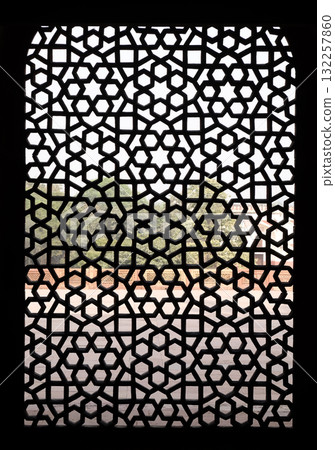 Stone window at Humayun's Tomb, built by Hamida Banu Begun in 1565-72, Delhi, India 132257860