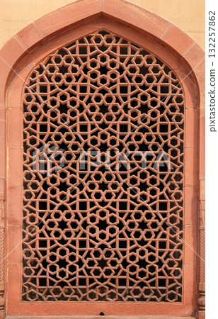 Stone window at Humayun's Tomb, built by Hamida Banu Begun in 1565-72, Delhi, India Stone window at Humayun's Tomb, built by Hamida Banu Begun in 1565-72, Delhi, India 132257862