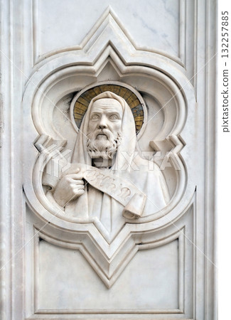 Saint Joachim, relief on the facade of Basilica of Santa Croce (Basilica of the Holy Cross) - famous Franciscan church in Florence, Italy 132257885