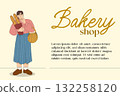 Bakery shop poster with woman holding baguettes and elegant typography 132258120
