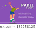 Modern padel sport poster with male player hitting ball in dynamic style 132258125