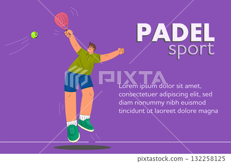 Modern padel sport poster with male player hitting ball in dynamic style 132258125