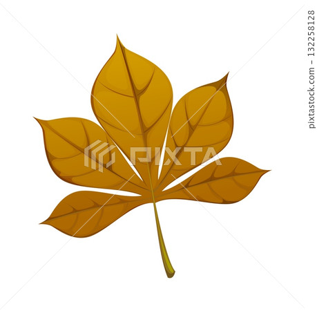 Cartoon autumn chestnut leaf captures essence of fall season. Isolated vector fallen seasonal tree foliage evokes feelings of warmth and change of nature transition. Dark green or brown chestnut leaf Cartoon autumn chestnut leaf captures essence of fall season. Isolated vector fallen seasonal tree foliage evokes feelings of warmth and change of nature transition. Dark green or brown chestnut leaf 132258128