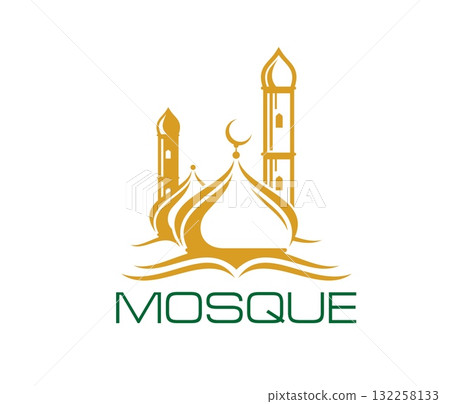 Ramadan Muslim Arabian mosque icon for Islam religious holiday, vector symbol. Ramadan Kareem or Eid Mubarak icon of mosque minarets with crescent moon silhouette for Muslim and Arabian culture Ramadan Muslim Arabian mosque icon for Islam religious holiday, vector symbol. Ramadan Kareem or Eid Mubarak icon of mosque minarets with crescent moon silhouette for Muslim and Arabian culture 132258133