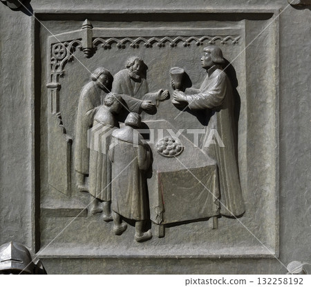The Lord's Supper in Grossmunster after the abolishment of the Mass, Easter 1525., relief on the door of the Grossmunster ("great minster") church in Zurich, Switzerland The Lord's Supper in Grossmunster after the abolishment of the Mass, Easter 1525., relief on the door of the Grossmunster ("great minster") church in Zurich, Switzerland 132258192