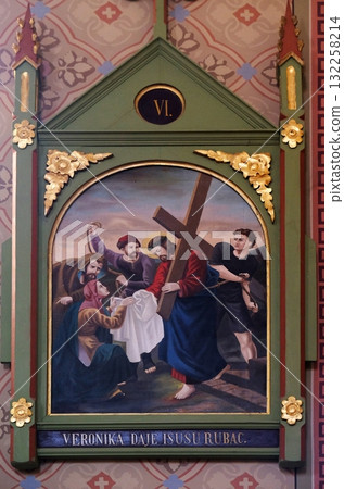 6th Stations of the Cross, Veronica wipes the face of Jesus, church of Saint Matthew in Stitar, Croatia 132258214