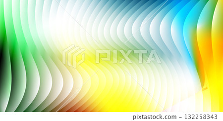 Luminous prism ripple with bright green and golden glass blend in flowing ribbed abstract texture 132258343